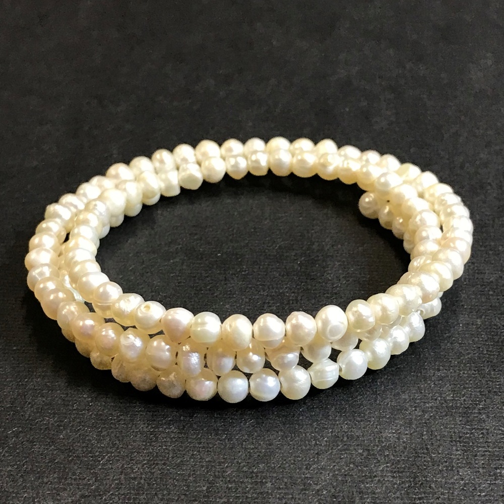 White Pearl Memory Wire Bracelet